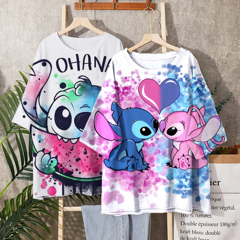 Футболка женская оверсайз с короткими рукавами модный мультяшный Стич в стиле