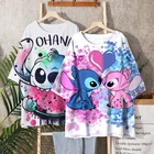 Футболка женская оверсайз с короткими рукавами, модный мультяшный Стич, в стиле принцессы Харадзюку, милый топ Disney y2k, лето 2021