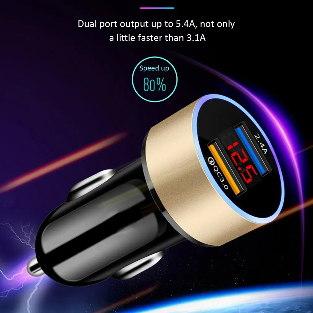 Двойной Переходник USB для зарядки в машине 3.1A цифровой светодиодный дисплей напряжения/тока Автомобильное металлическое зарядное устройство для смартфона/планшета