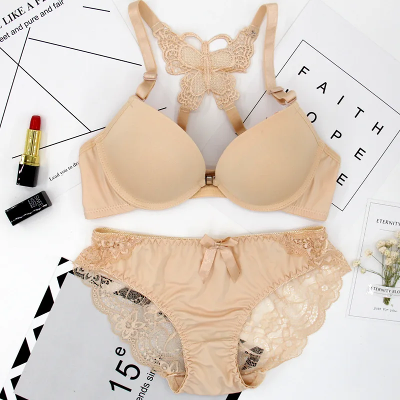 

Elovegirl Lace Sexy Bra Set Deep V Lady Lace Lace Lingerie Y Shoulder Straps Beautiful Butterfly Back Comfort Gather Bra Set