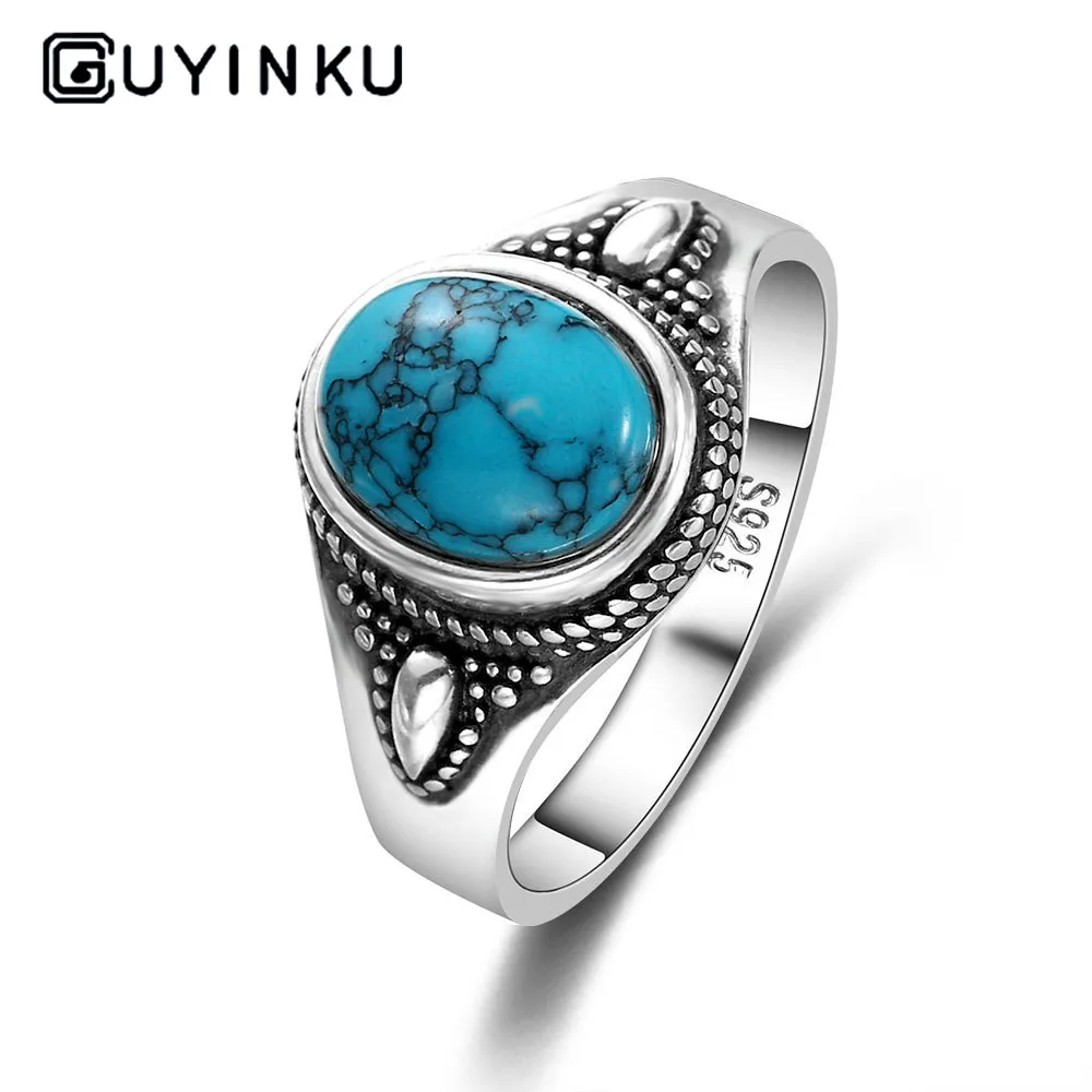 Обручальные кольца из серебра 925 пробы с натуральной бирюзой для женщин ретро