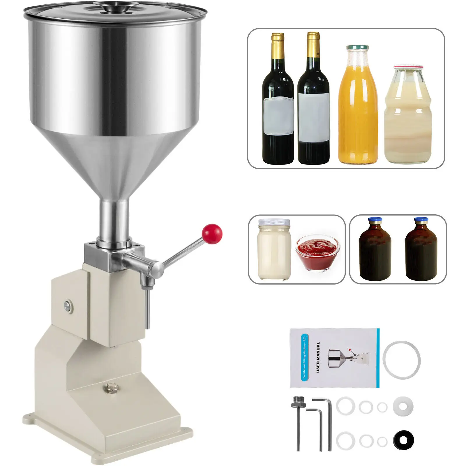 

5-50ML Manual Liquid Filling Machine A03 Hand Press Filler for Paste Cream Cosmetic Water Oil Bottle Filler