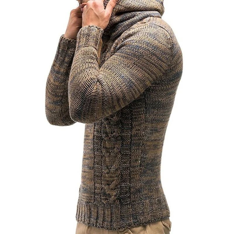 

Turtleneck Sweater Winter men clothing Casual Knitted Sweater Coat Solid Drawstring Men Slim Pullover Sweater ropa hombre