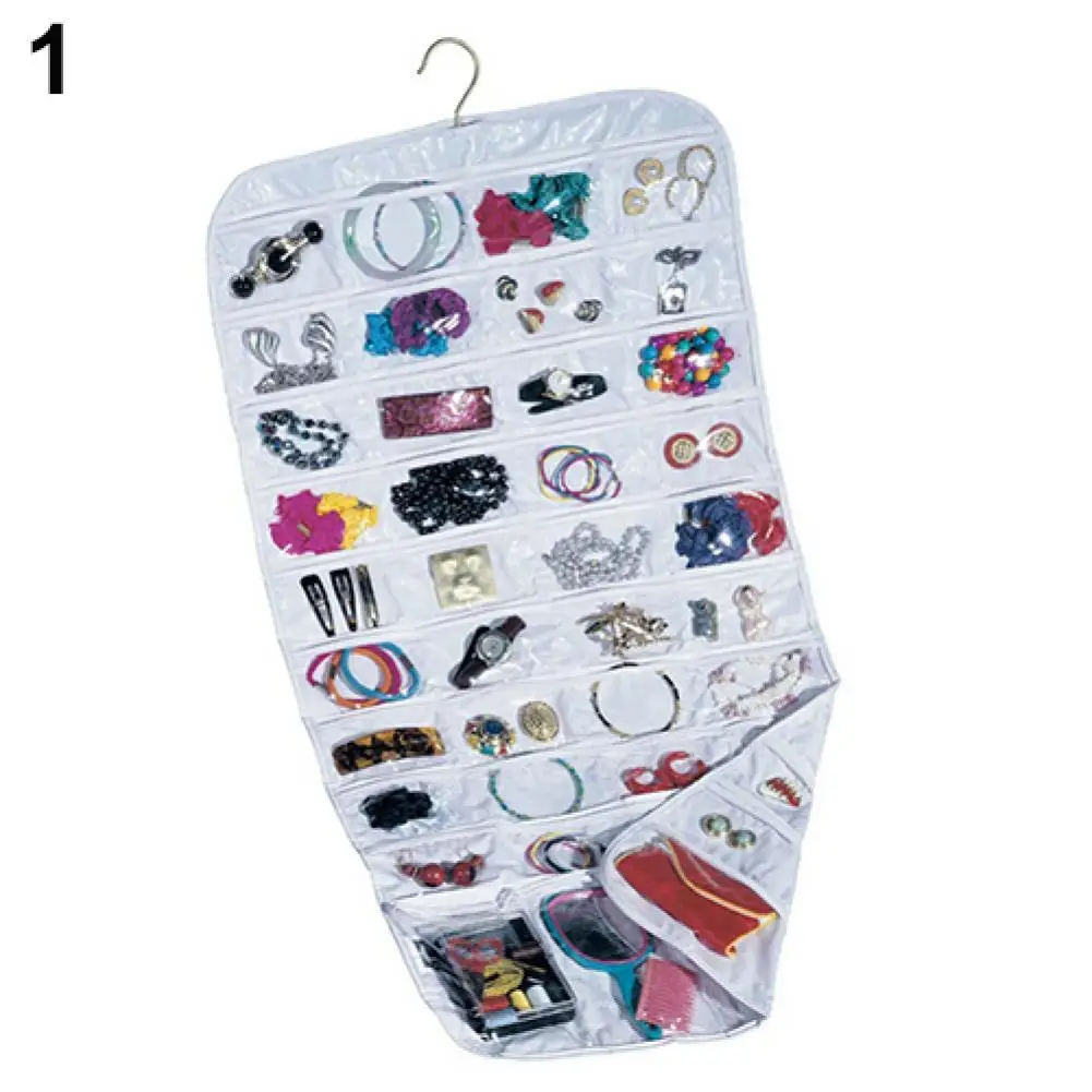 

80 Pockets 2 Side Hanging Jewelry Accessories Organizer Closet Clear Storage Bag