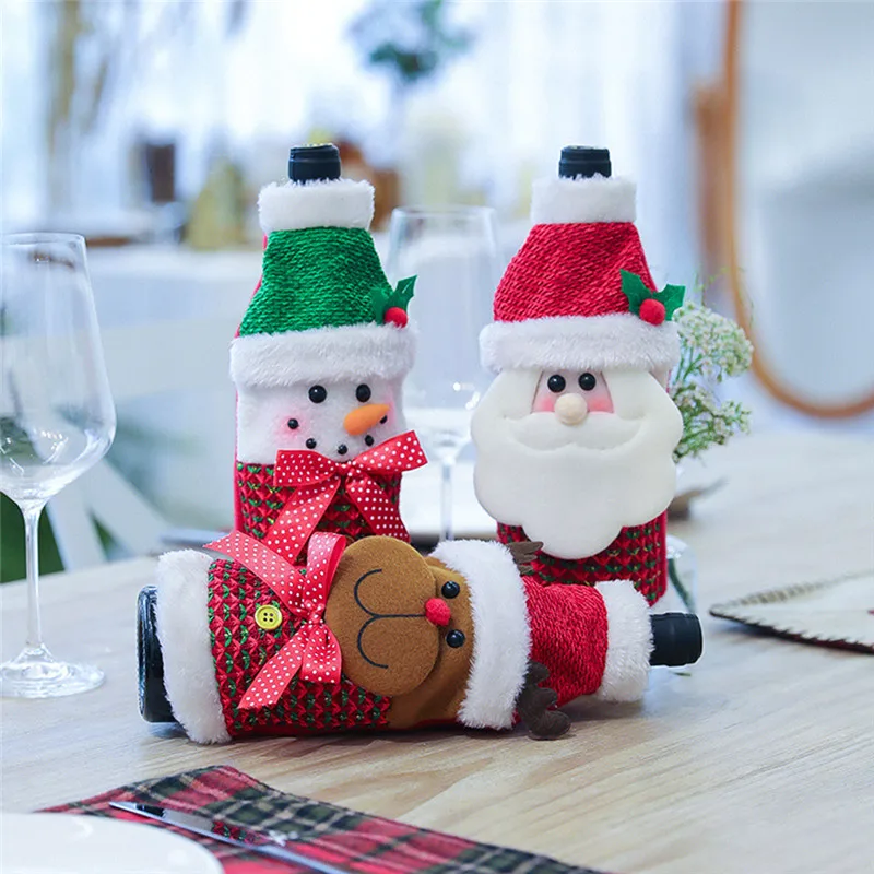 

Набор Винных Бутылок в рождественском стиле, в скандинавском стиле, Цветочная клетка, искусственная Обложка для винных бутылок, рождествен...