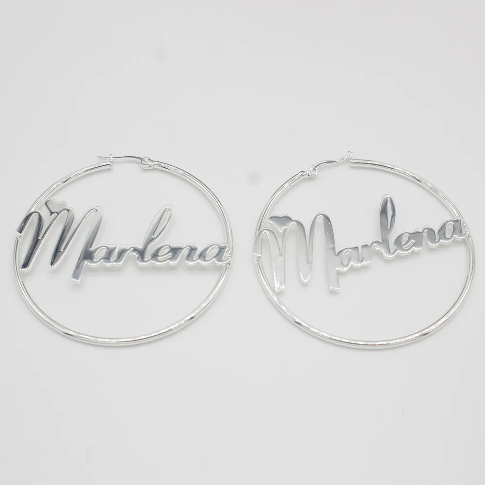 Custom Hoop Earrings For Women Stainless Steel Earring 30-100mm Large Custom Name Earrings Symbol Round Hoop Gifts Brincos