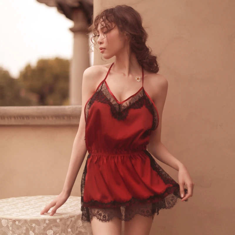 Женское атласное Кружевное боди с лямкой на шее и открытой спиной |