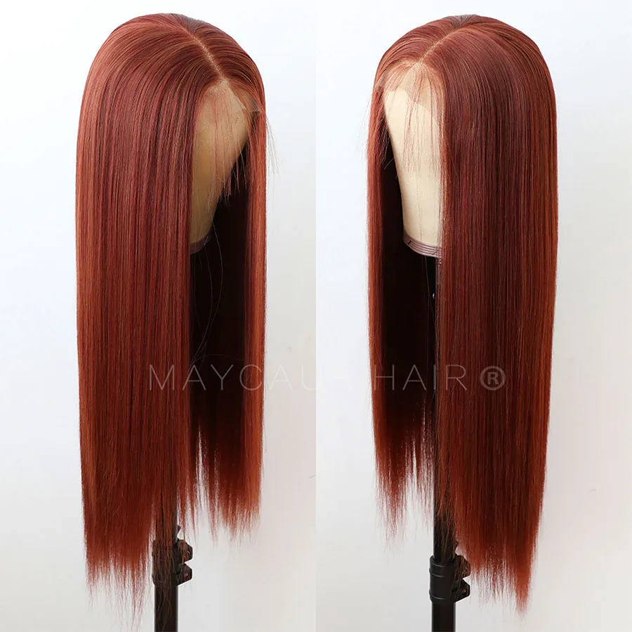 Maycaur синтетические кружевные передние парики длинные прямые оранжевого цвета на