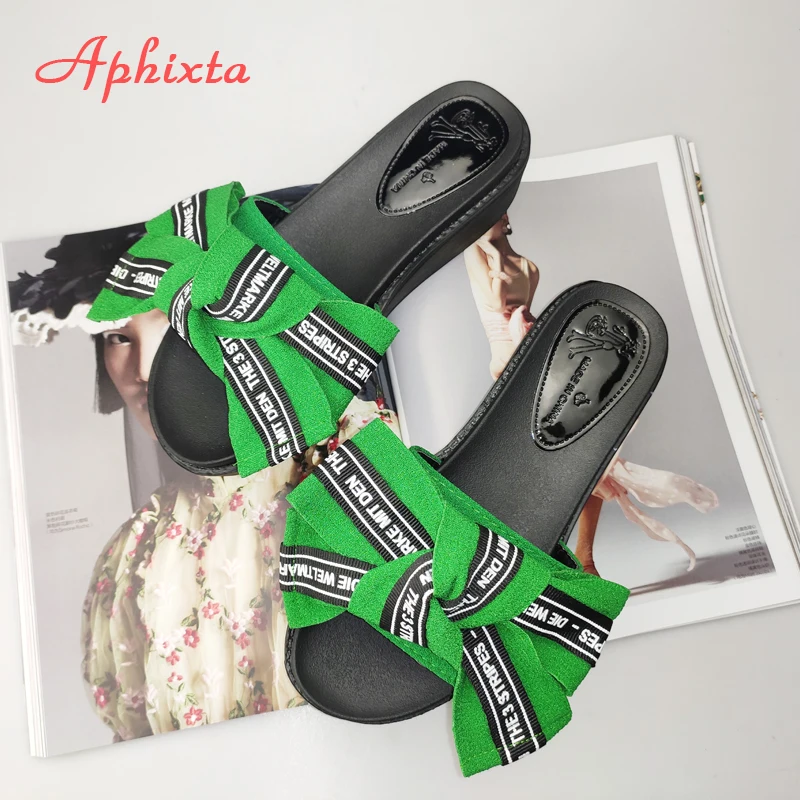 Aphixta Riband женские шлепанцы на платформе с бантом-бабочкой пляжные туфли танкетке