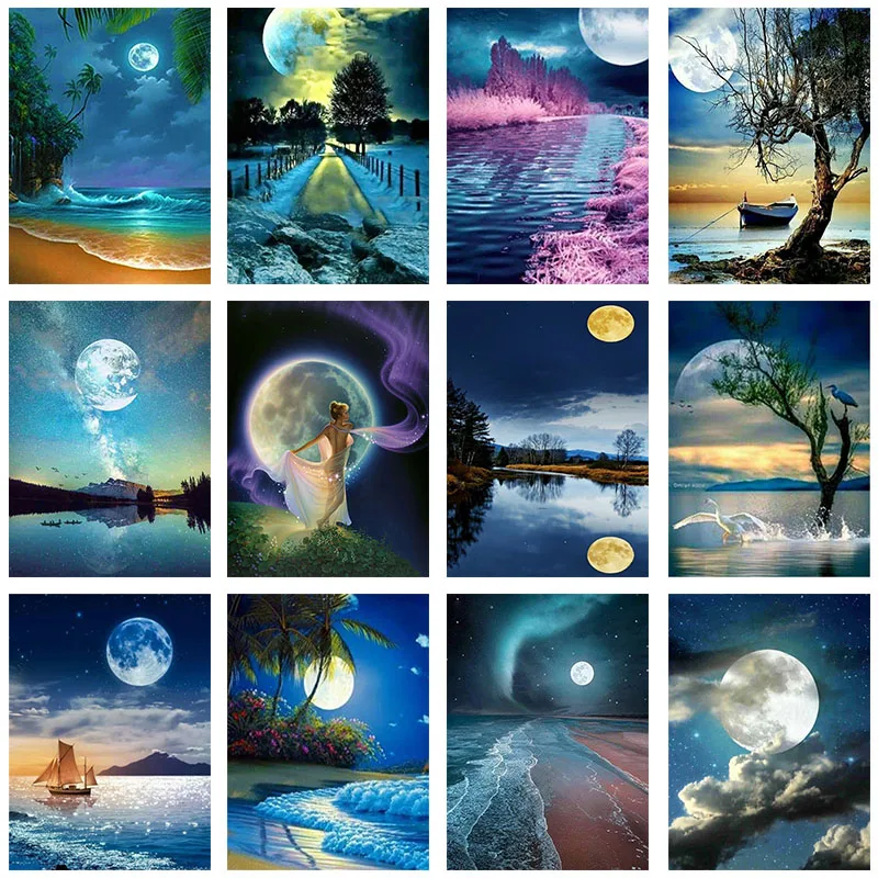 

Diamond Painting 5D Diamonds DIY Landscape Moon Stitch Full Square Round Embroidery Colorful Handmade Home Room Wall Decor