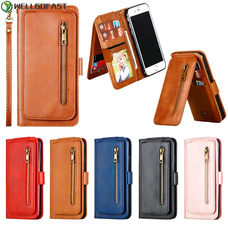 

Zipper Wallet Case for iPhone 11 12 Pro Max Mini XR X XS Max SE 2020 8 7 6 S Plus Magnetic Flip Leather Cards Stand Purse Funda