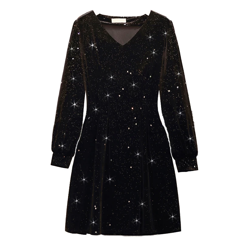 Женское бархатное платье с V-образным вырезом и длинным рукавом - купить по