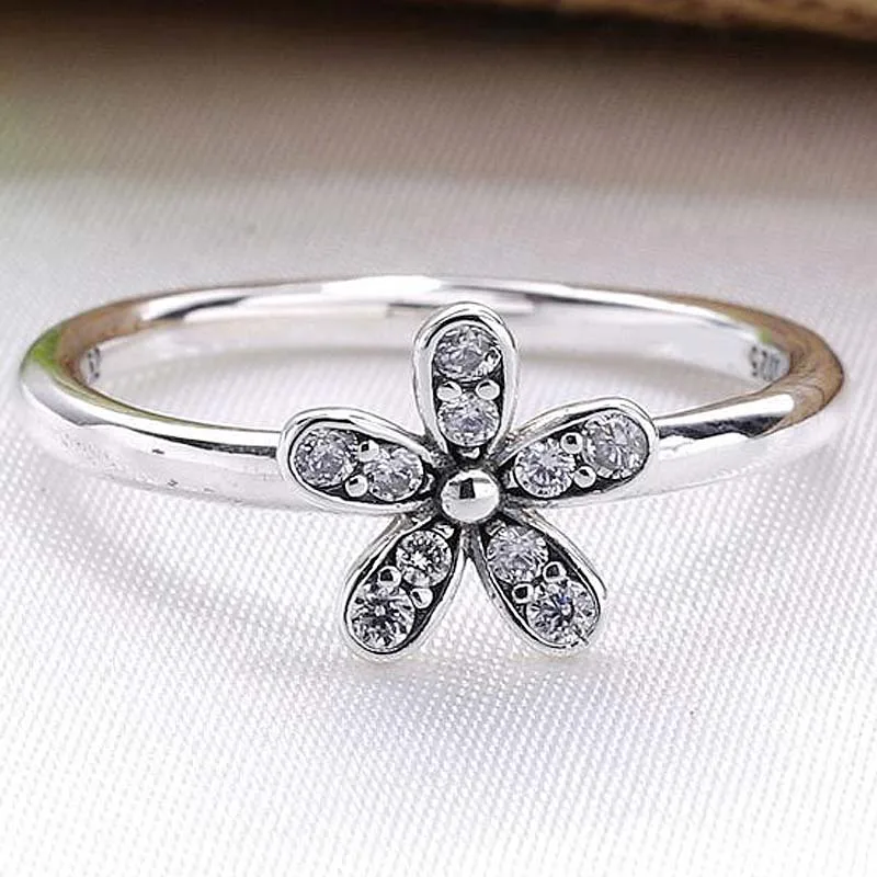 

Original Dazzling Daisy Flower With Crystal Rings For Women 925 Sterling Silver Ring Wedding Party Gift Fine Europe Jewelry