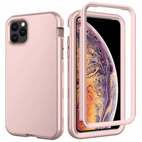 360 Полный Гибридный бронированный чехол для телефона iPhone 11 11 Pro MAX чехол PC силиконовый бампер для iPhone XR XS MAX противоударный чехол - Цвет: Rose Gold