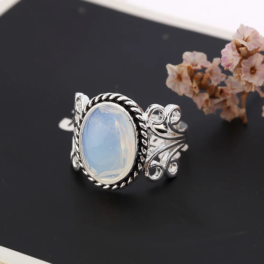 Big Moonstone Retro Rings Silver Finger Ring For Unisex Unique Jewelry Size 6-10 Exquisite | Украшения и аксессуары