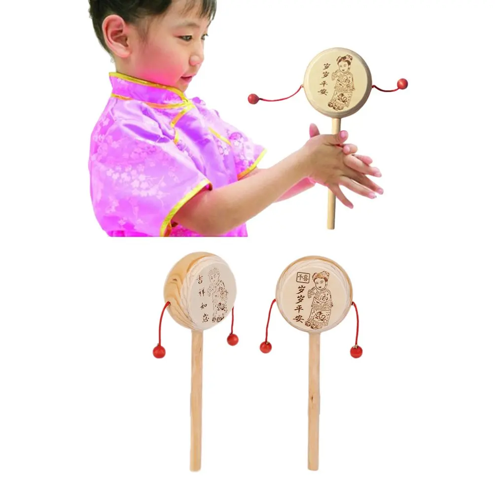 Hot! Baby Kids Child Wood Rattle Drum Instrument Child Musical Toy Chinese Styles New Sale