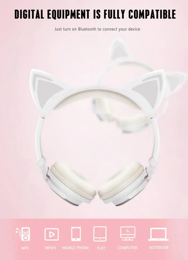 LED Ear Headphone Cat Earphone Flashing Glowing Headset Gaming Earphones For Adult And Children Headphones 2020 | Электроника