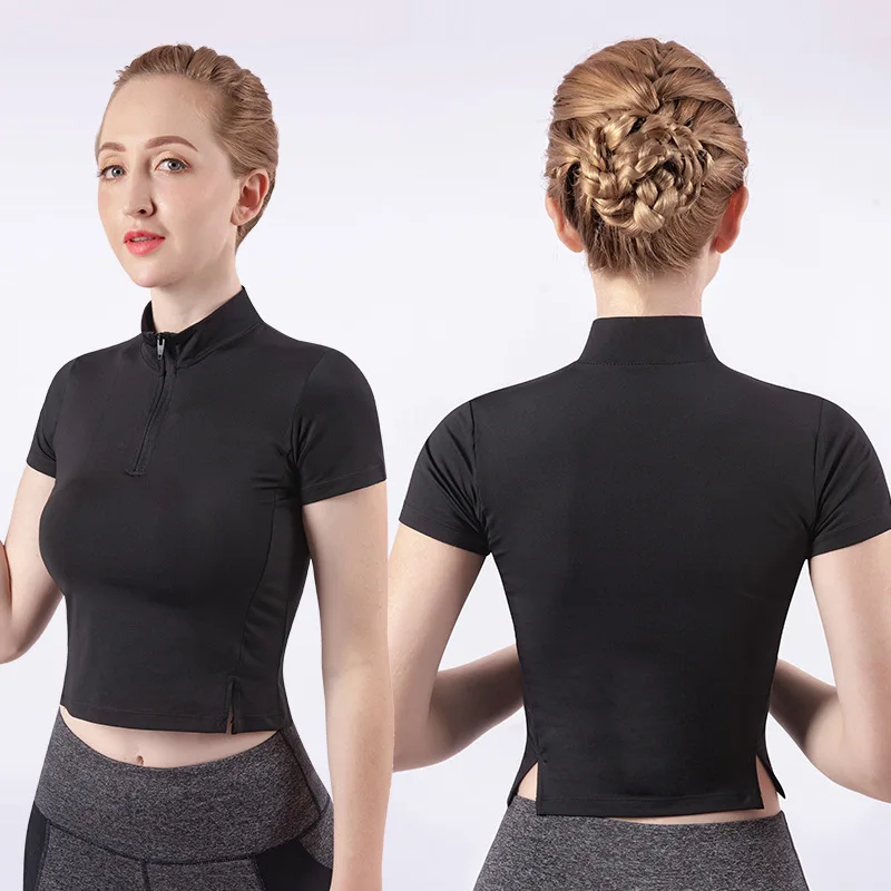

Топ для йоги с длинным рукавом и молнией, сексуальная быстросохнущая Спортивная футболка с V-образным вырезом и пупком, топ для бега, Женский...