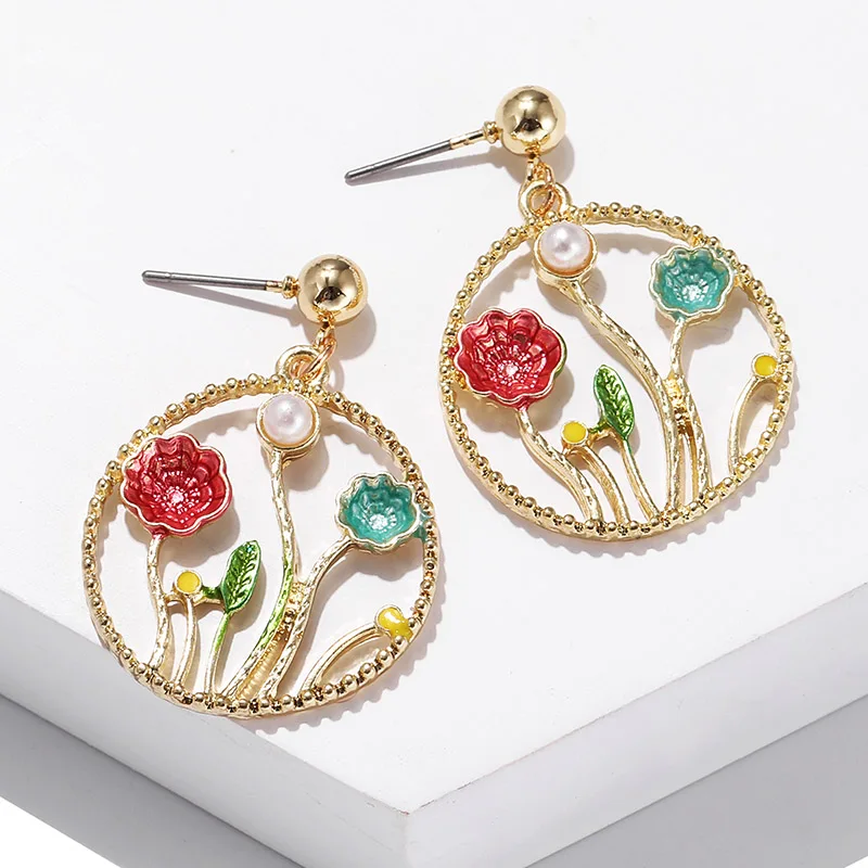 2019 корейские DIY красные цветочные массивные серьги очаровательные винтажные