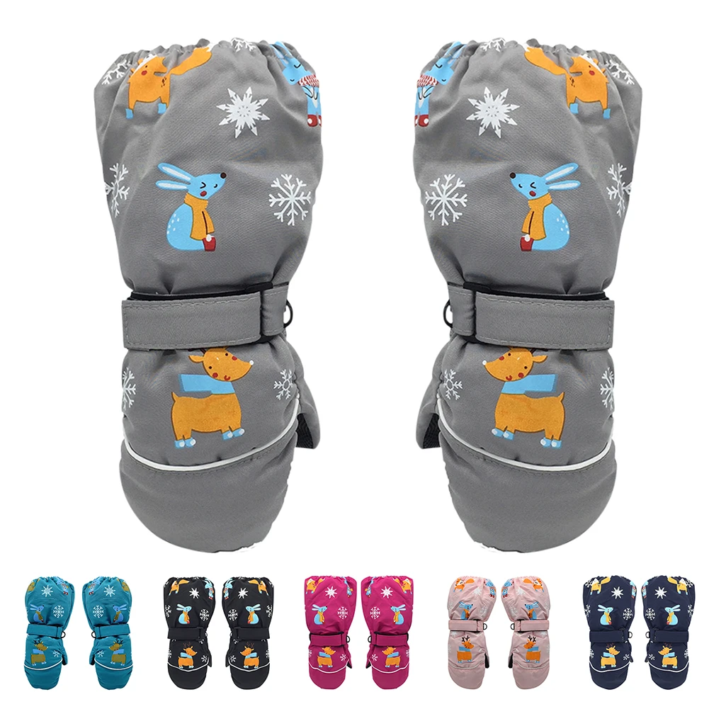

1 Pair Cartoon Printed Children Ski Gloves Long-Sleeved Mittens Winter Windproof Waterproof Thick Warm Genial Non-slip Mittens