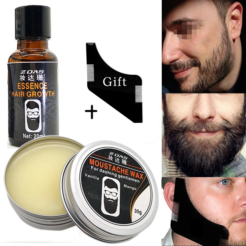 

3pc set Beard growth essential oil beard care hair regrowth thick beard prevention of hair loss beard styling comb beard wax oil
