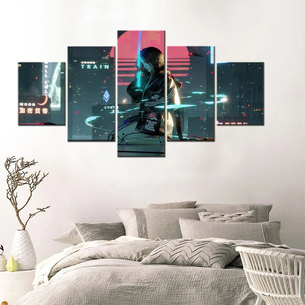 

Japanese Anime Poster Girl Sword City Painting Canvas For Living Room Modern Wall Decoration Bedroom Pictures Decor Framework