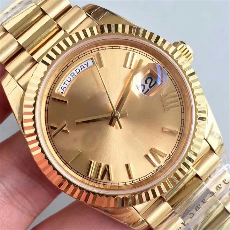 

Top Luxury DAY DATE mens watch Diamond Sapphire Glass mechanical 41MM men watches Solid Stainless steel male Wristwatches