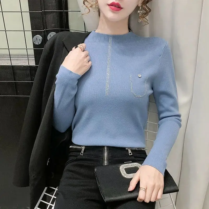 Женские свитера Стразы осень/зима Тонкий Топ черный вязаный женский свитер с