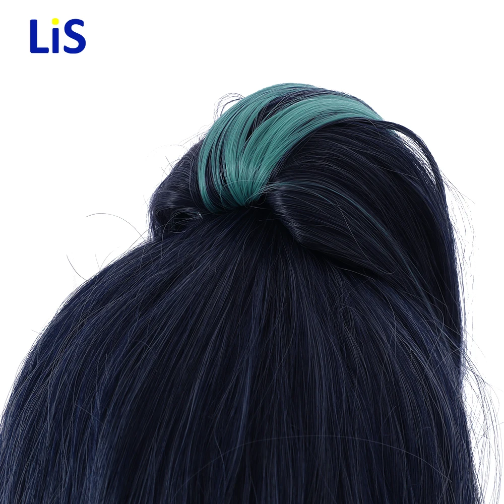 

LOL KDA Daughter of the Void Kaisa Cosplay Wig Dark Blue Mixed Heat Resistant Synthetic Hair Halloween Party Wigs