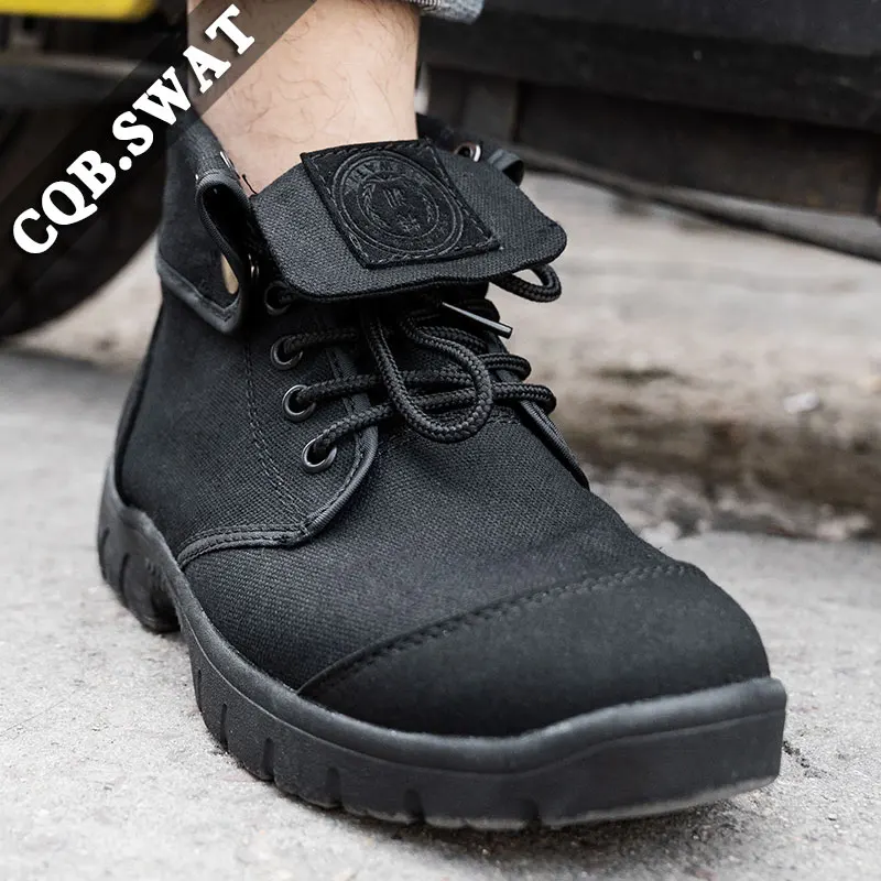 Повседневная парусиновая обувь черная Уличная походные тактические ботинки для
