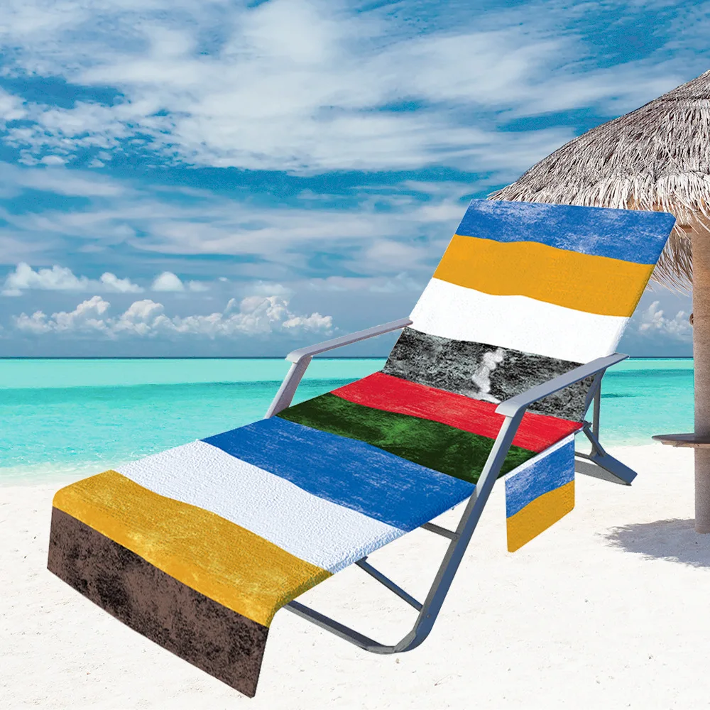 

Colorful Line Beach Chair Cover Towel with Side Storage Pockets for Pool Sun Lounger Sunbathing Vacation 82.5"x29.5"