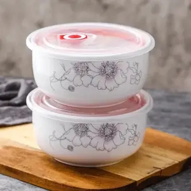 Свежие коробка Керамика миска для свежей еды из трех предметов чехол с крышкой