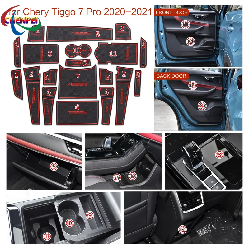 

Car Door Groove Mat Auto Anti-Slip Cup Mat For Chery Tiggo 7 2017-2021 Rubber Coaster Mats Car Interior Decoration Accessories