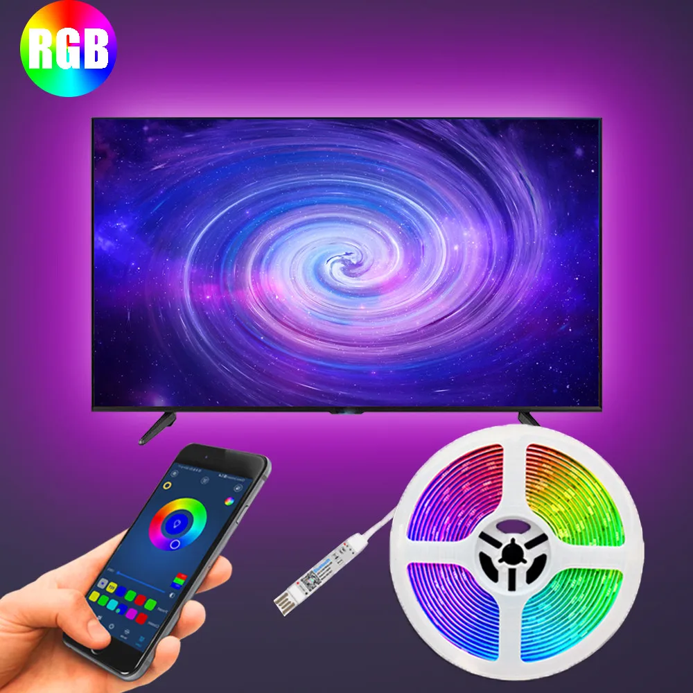 

Bluetooth LED Strip Light RGB5050 Flexible Lamp 1M 2M 3M 4M 5M Tape Diode USB Cable DC5V Desk Screen TV Background Room Lighting