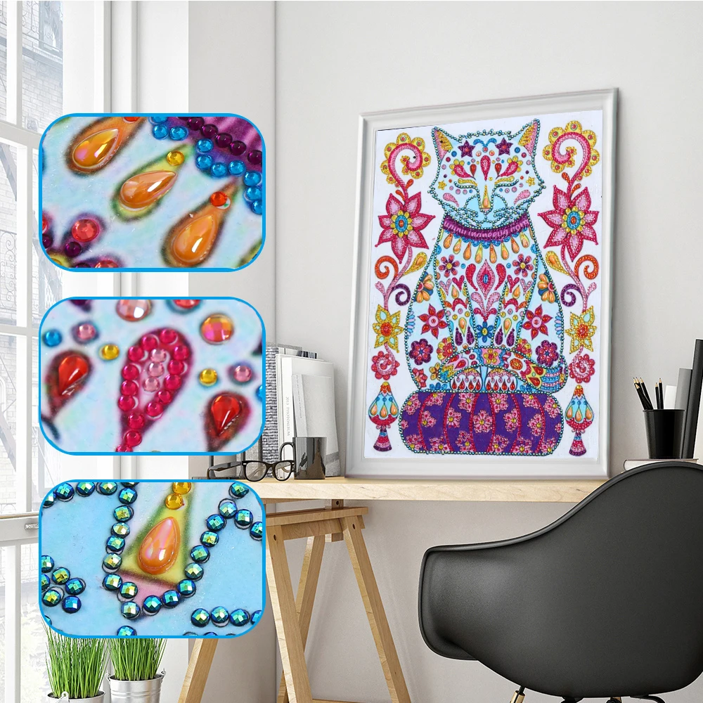 

Алмазная живопись в виде животного стразы, картина 5D «сделай сам» из частичных круглых страз, мозаика с кошкой, домашний декор, 30 х40 см