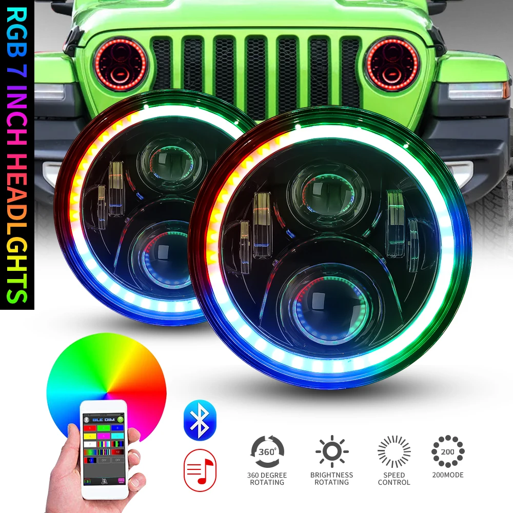 RGB Halo 7 дюймов светодиодные фары Plug And Play Bluetooth Led Ангельские глазки запечатанных