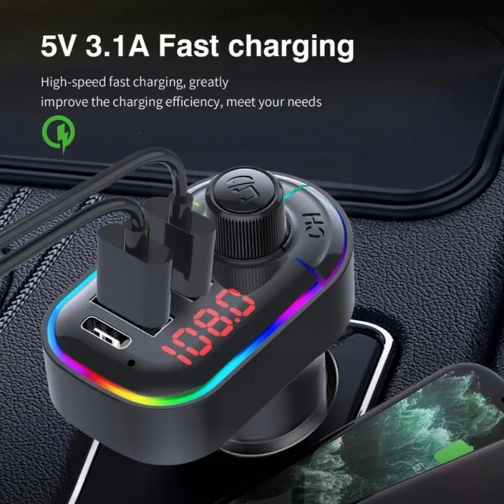 

Fm-трансмиттер, Aux-модулятор, Bluetooth-совместимый с 5,0 Usb-плеером, двойное автомобильное зарядное устройство для аудио, Автомобильный Mp3 А, быстры...