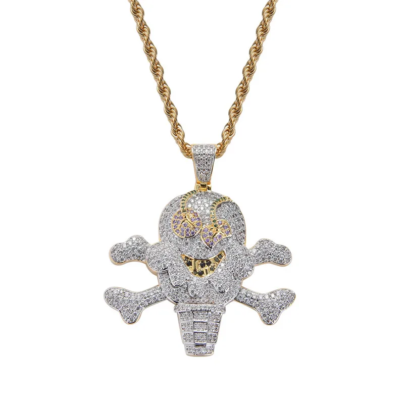 

Hip Hop Skull Jewelry Iced Out Zircon Pirate Ice Cream Pendants Necklace For Men Rapper Party Jewelry Gifts