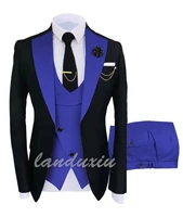 new arrival slim fit blue men business casual tuxedo three pieceblazervestpantscustom size wedding suit for dinner landuxiu