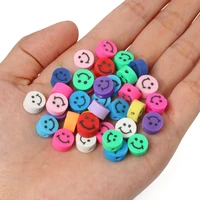 50pcs 9x5mm mixed polymer clay round flat smiling face soft pottery loose spacer beads for jewelry making diy bracelets necklace