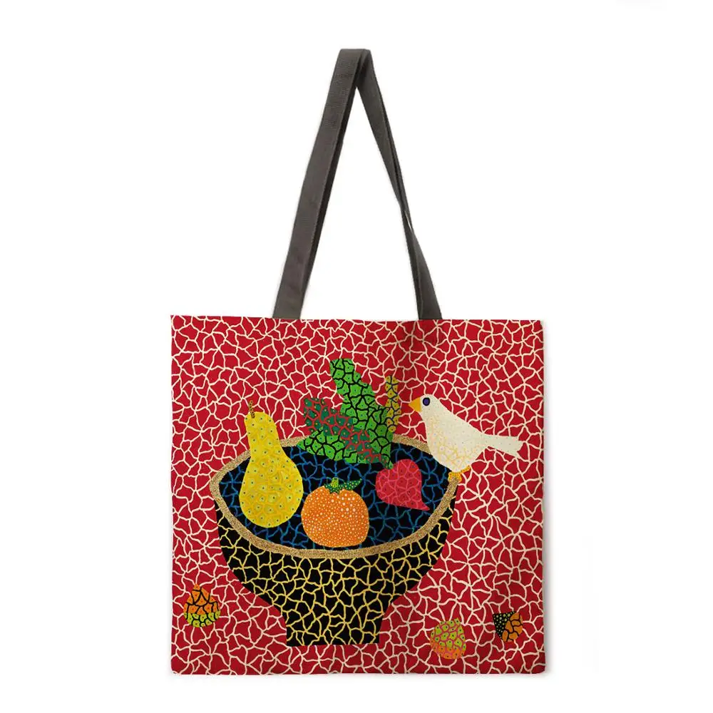 Сумка тоут с рисунком растений повседневная льняная тканевая Складная