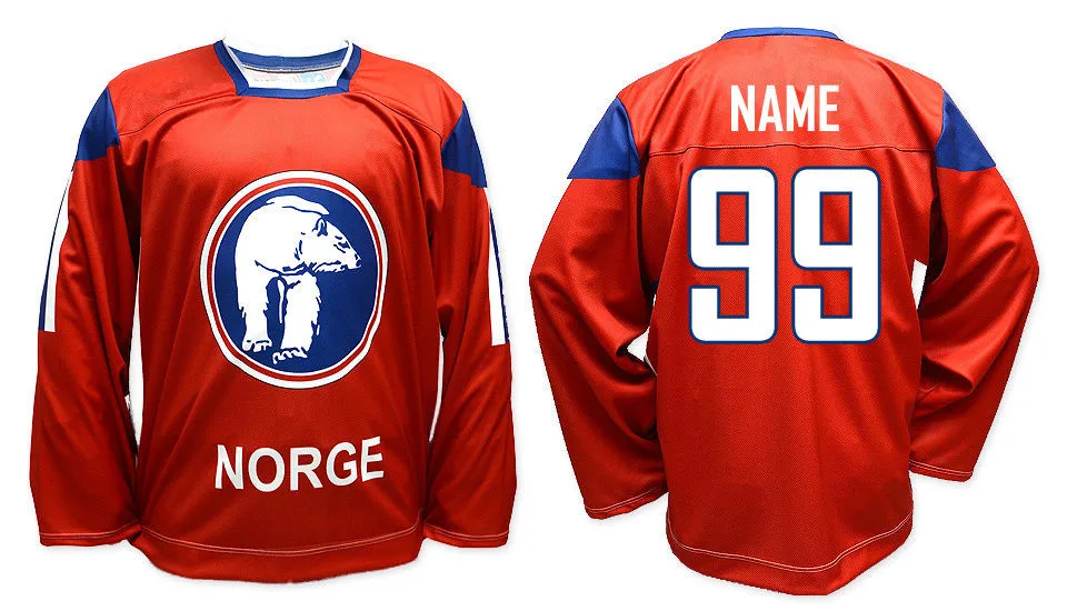 

Team Norway white red MEN'S Hockey Jersey Embroidery Stitched Customize any number and name