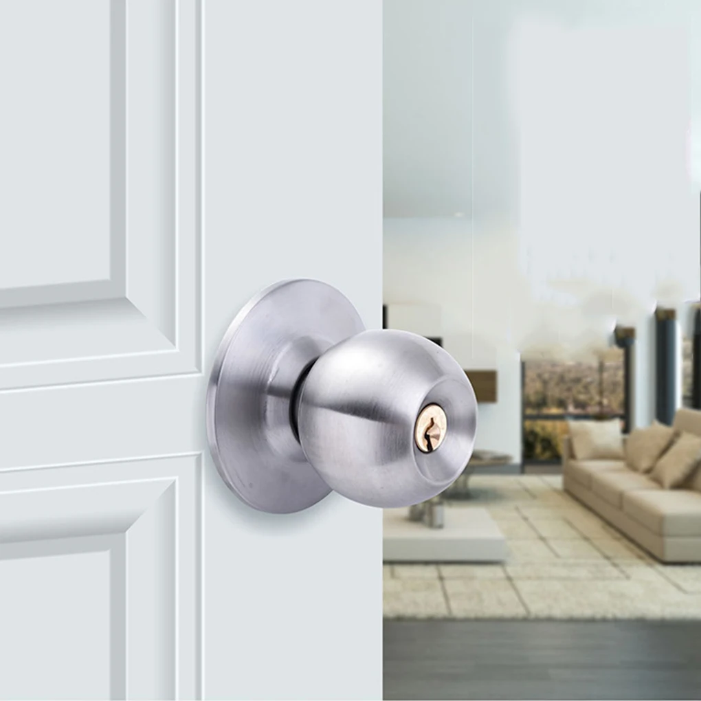 

Stainless Steel Rotation Round Door Knob Lock Entrance Passage Tubular Lock With Key For Living Rooms Bedrooms and Bathroom