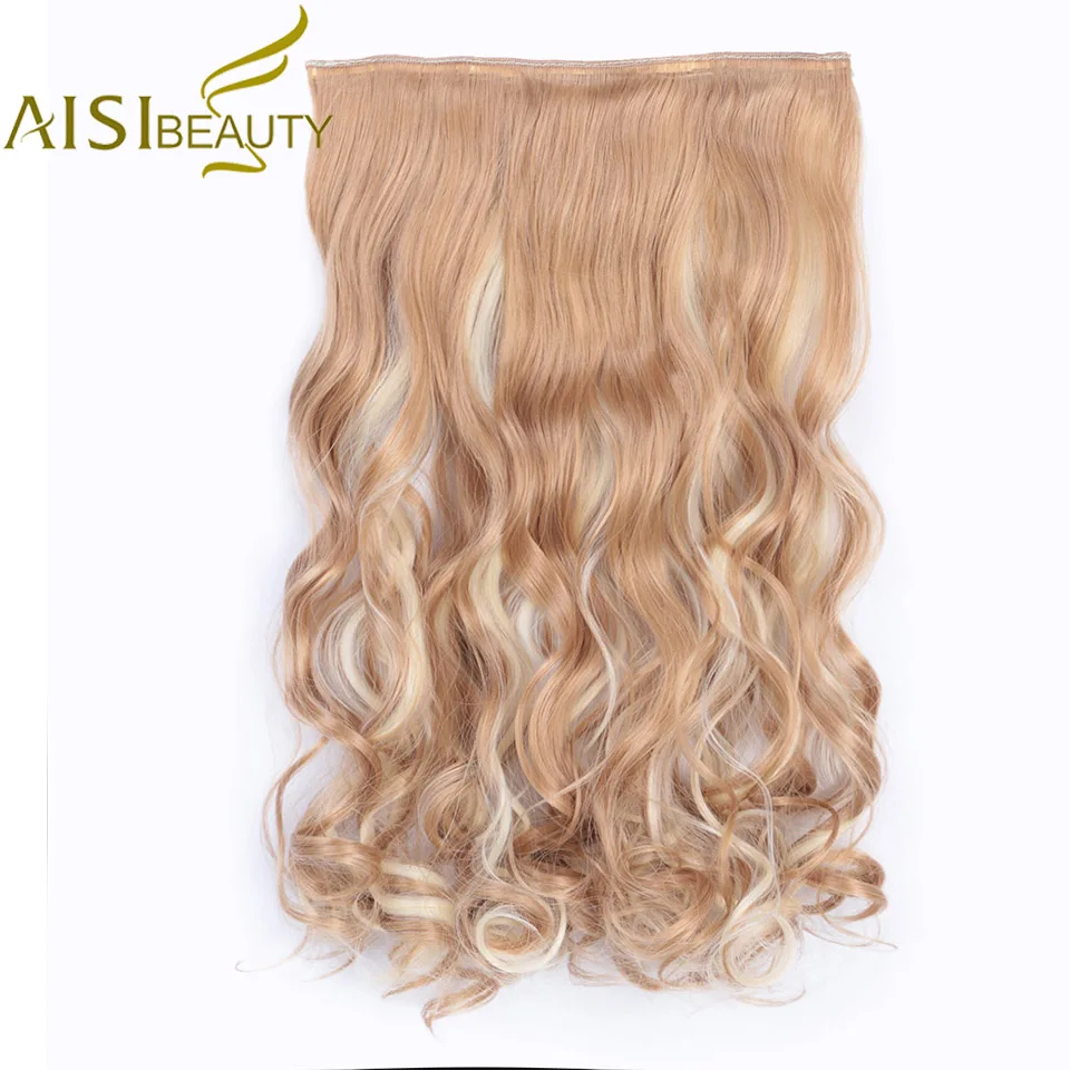 AISI BEAUTY, синтетические волнистые волосы для наращивания, 24 дюйма, 120 г, 5 клипов, цельные, блонд, коричневый, накладные волосы для женщин