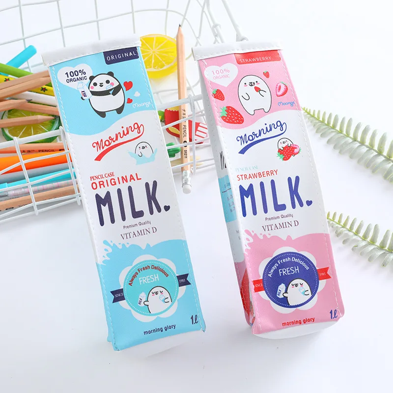

Cartoon Milk Girl Cute PU Leather Home Storage Bag Pink Panda Students Kids Gift for School Supplies Kawaii Anime Pencil Cases