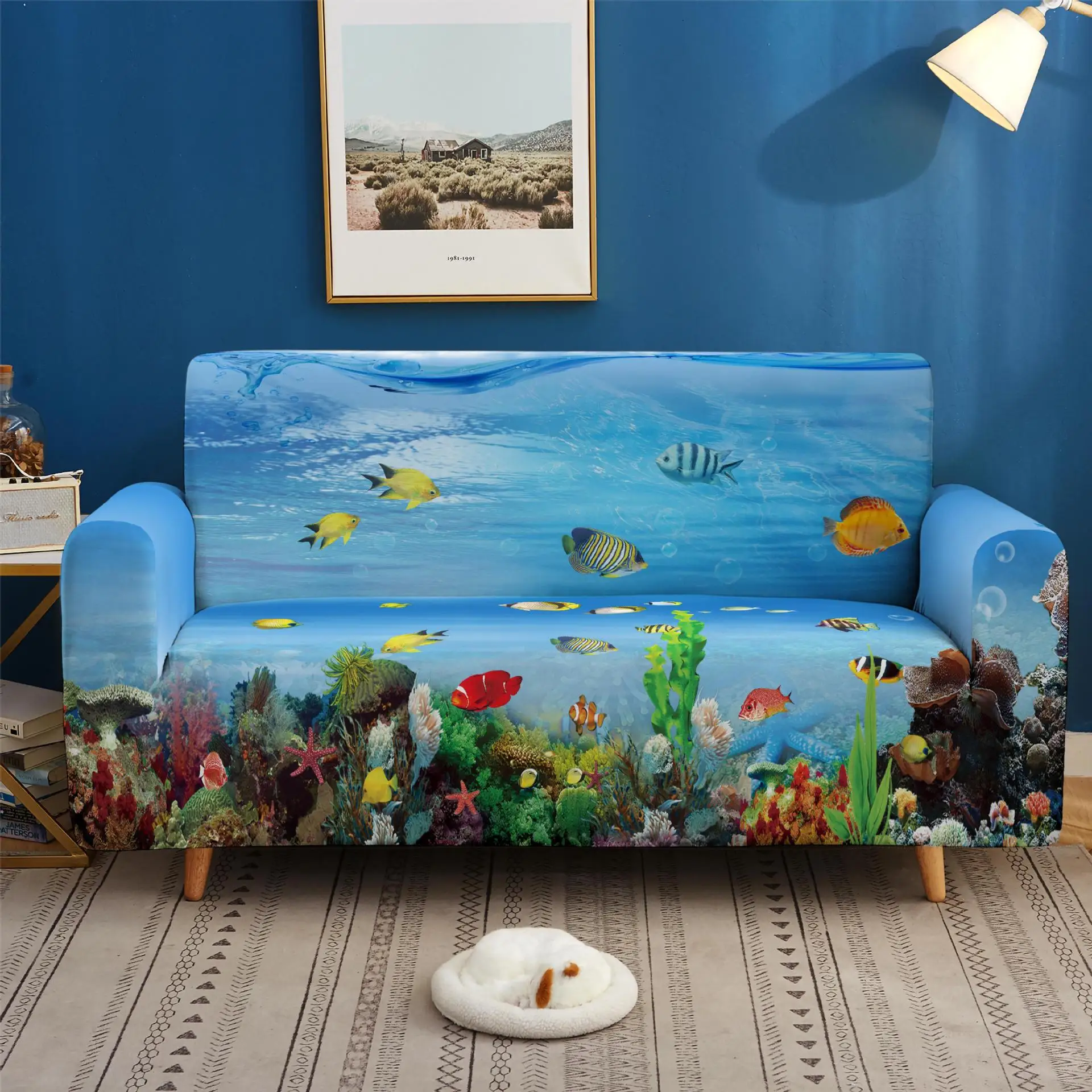 

Stretch Living Room 3D Undersea World Prints Sofa Cover Elastic Couch Cover Decorative Sectional Sofa Slipcover 1/2/3/4 Seater