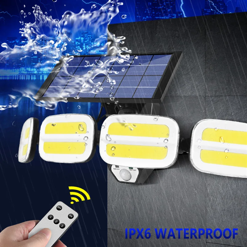 

240 COB Solar LED Light Outdoor 4 Head Motion Sensor 500 Wide Angle Illumination Waterproof Lights Wall lamp for Garden Garage