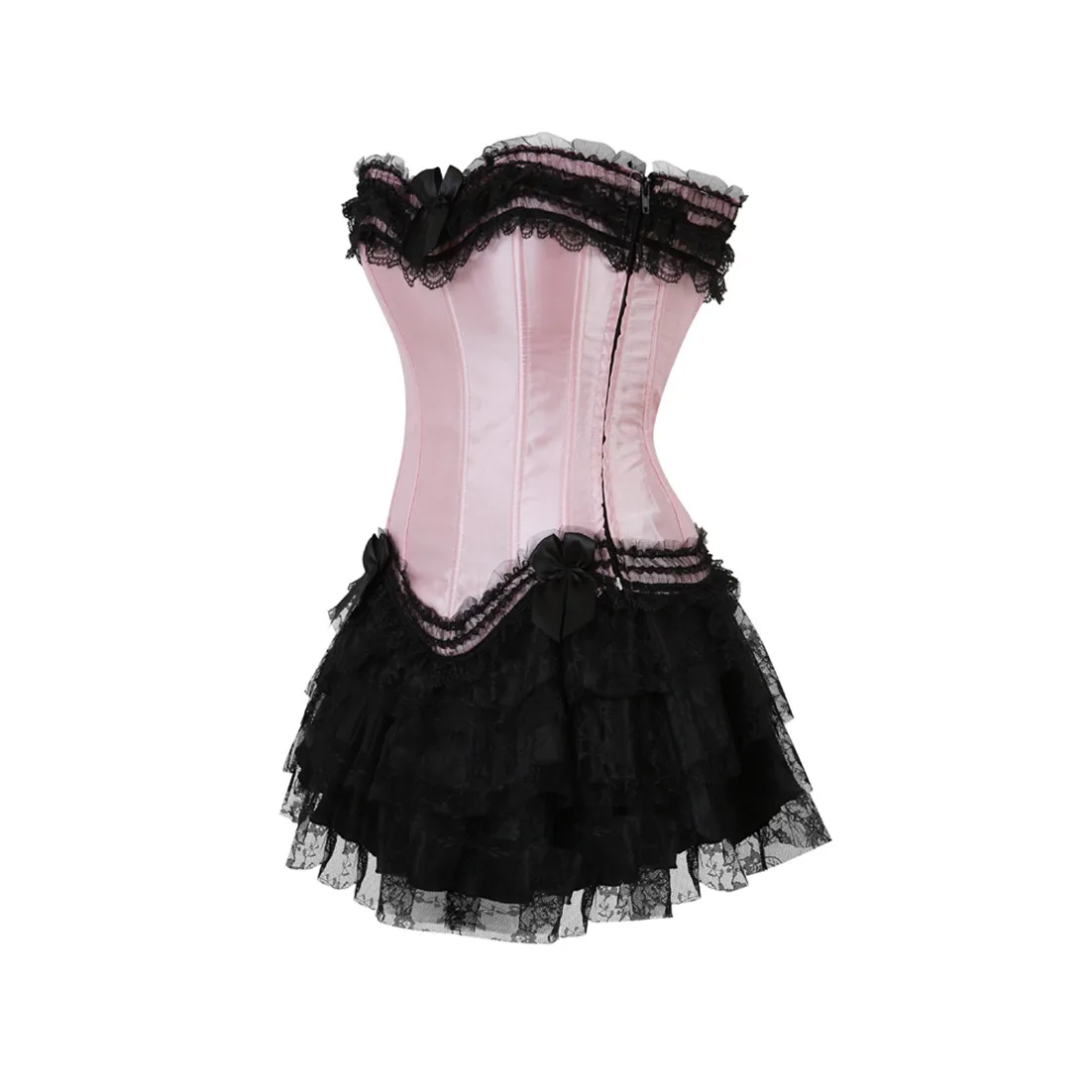 

Sexy Stripe Overbust Corset And Mini Skirt Christmas Lingerie and Dress Lace Up Boned Waist Cincher Bustier