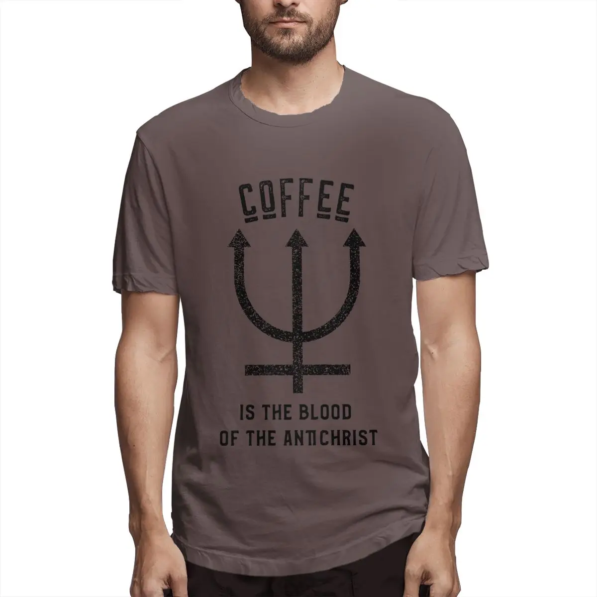 

Coffee Is The Blood Of The Antichrist Pitchfork Men T Shirt Unique Tees Short Sleeve Pure Cotton 2021 New Arrival Clothing