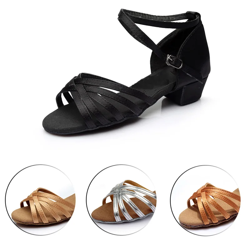 New Latin Dance Shoes For Wome Fashion Ballroom Tango Salsa Party Dancing Shoes For Child/kids Low Heels Pole 20-25cm soft Росси
